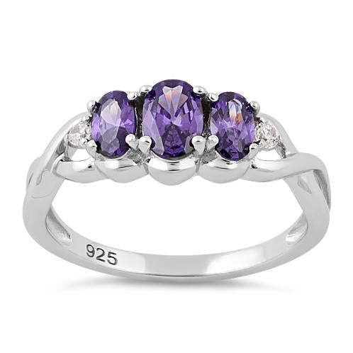 Sterling Silver Purple CZ 3-Stone Ring