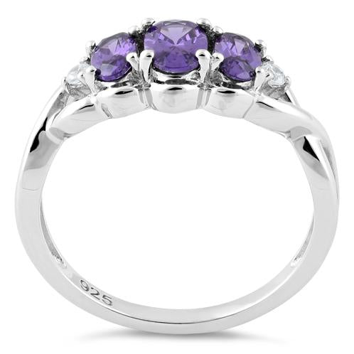 Sterling Silver Purple CZ 3-Stone Ring