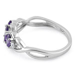 Sterling Silver Purple CZ 3-Stone Ring