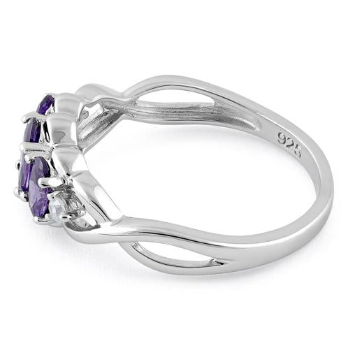 Sterling Silver Purple CZ 3-Stone Ring