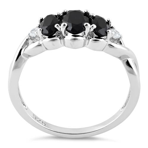 Sterling Silver Triple Oval Black CZ Ring