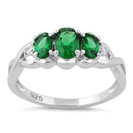 Sterling Silver Triple Oval Green CZ Ring