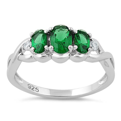 Sterling Silver Triple Oval Green CZ Ring