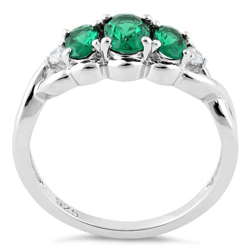 Sterling Silver Triple Oval Green CZ Ring