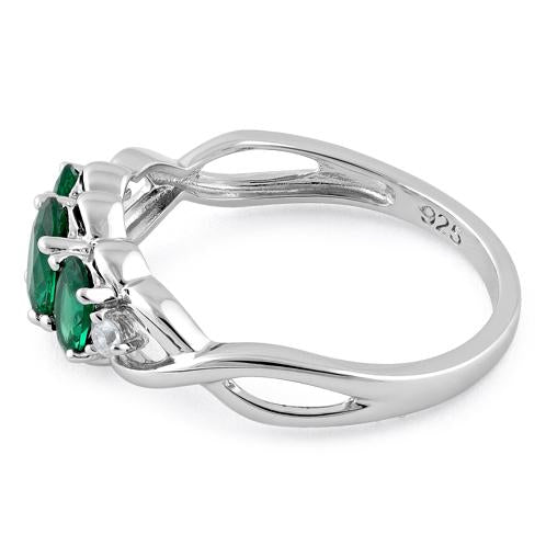 Sterling Silver Triple Oval Green CZ Ring