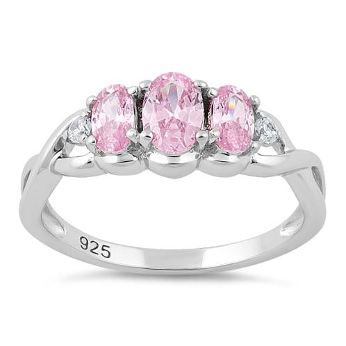 Sterling Silver Triple Oval Pink CZ Ring