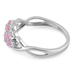 Sterling Silver Triple Oval Pink CZ Ring
