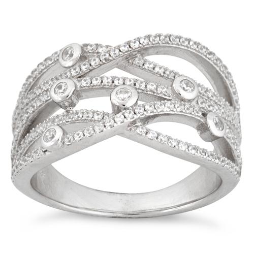 Sterling Silver Twisted Beads Pave CZ Ring
