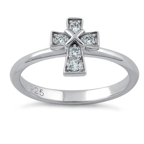 Sterling Silver Cross Clear CZ Ring