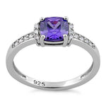 Sterling Silver Cushion Amethyst CZ Ring