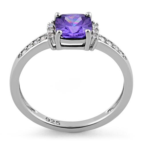 Sterling Silver Cushion Amethyst CZ Ring