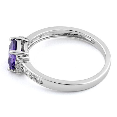 Sterling Silver Cushion Amethyst CZ Ring