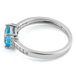 Sterling Silver Cushion Aqua Blue CZ Ring