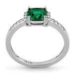 Sterling Silver Cushion Emerald CZ Ring