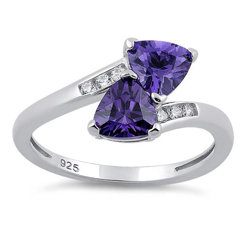 Sterling Silver Double Trillion Cut Amethyst CZ Ring