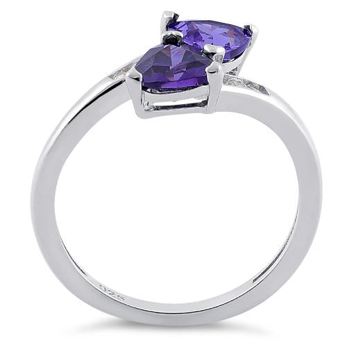 Sterling Silver Double Trillion Cut Amethyst CZ Ring