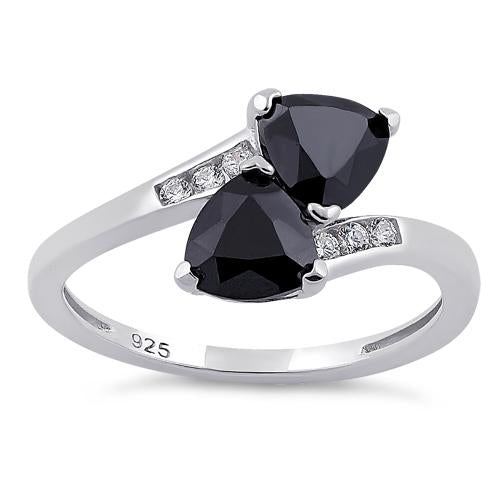 Sterling Silver Double Trillion Cut Black CZ Ring