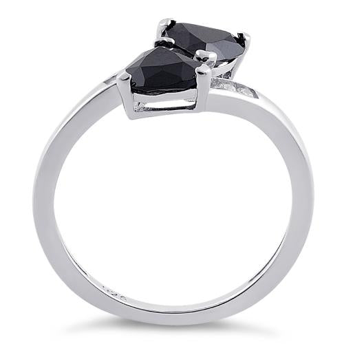 Sterling Silver Double Trillion Cut Black CZ Ring