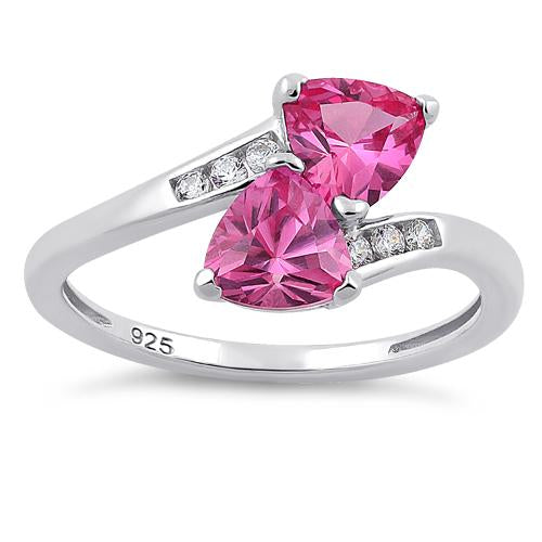Sterling Silver Double Trillion Cut Ruby CZ Ring