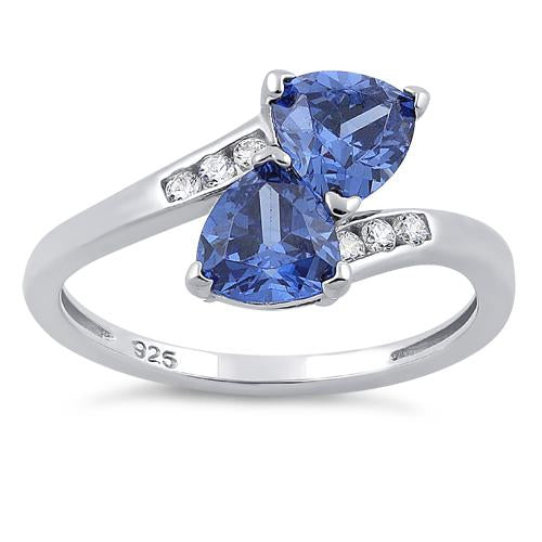 Sterling Silver Double Trillion Cut Tanzanite CZ Ring