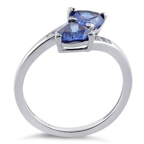 Sterling Silver Double Trillion Cut Tanzanite CZ Ring