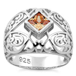 Sterling Silver Fleur-de-lis Flower Champagne CZ Ring