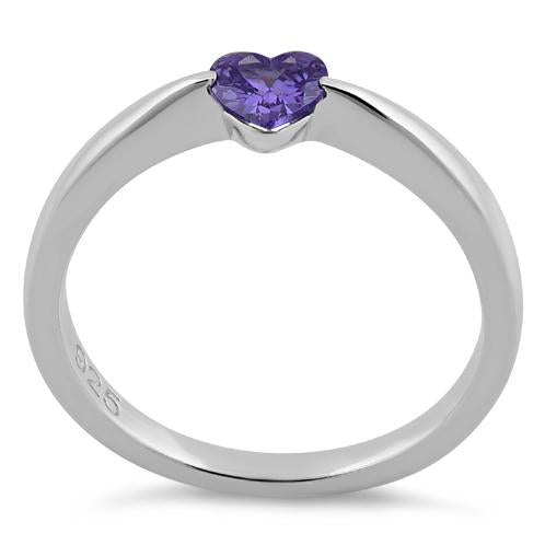 Sterling Silver Heart Amethyst CZ Ring