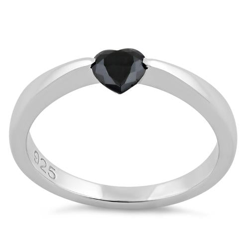 Sterling Silver Heart Black CZ Ring