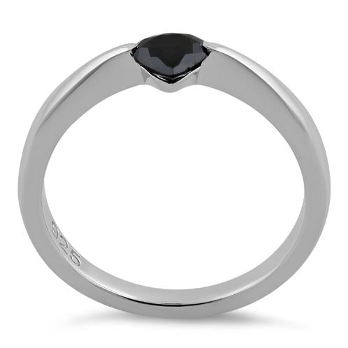 Sterling Silver Heart Black CZ Ring