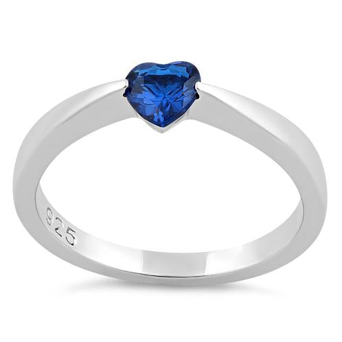 Sterling Silver Heart Blue Spinel CZ Ring