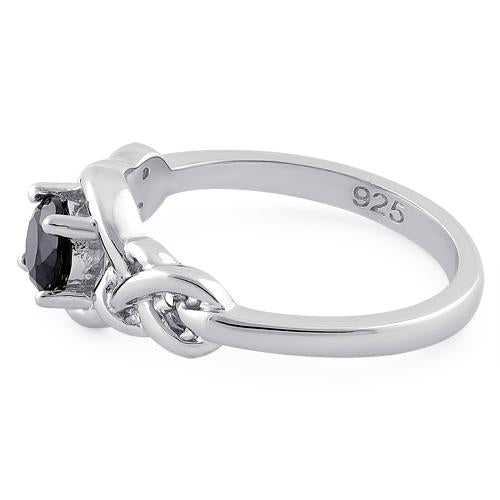 Sterling Silver Knot Frame Round Cut Black CZ Ring