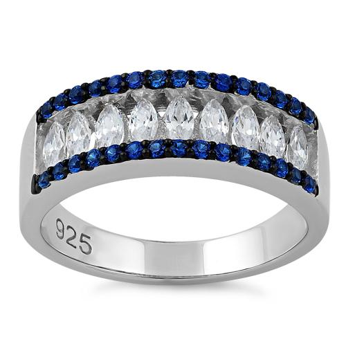 Sterling Silver Marquise Clear & Blue Spinel CZ Ring