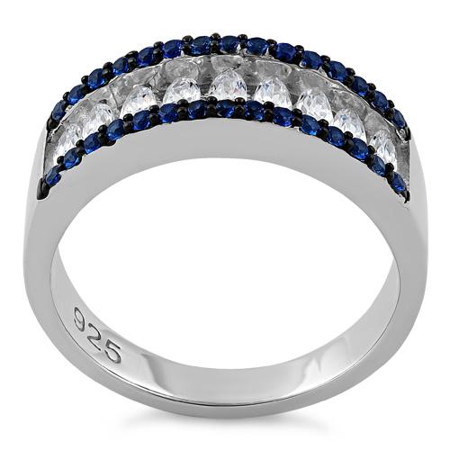 Sterling Silver Marquise Clear & Blue Spinel CZ Ring