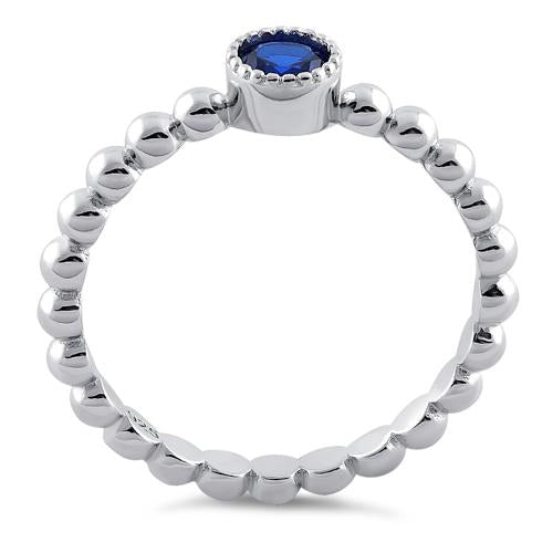 Sterling Silver Round Cut Beaded Blue Spinel CZ Ring