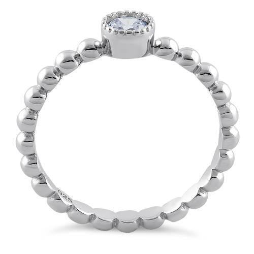 Sterling Silver Round Cut Beaded Clear CZ Ring