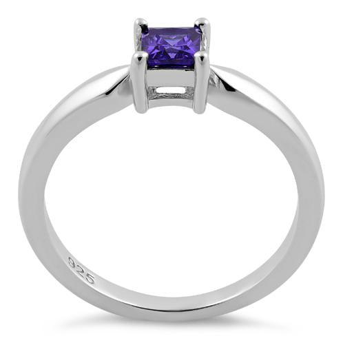 Sterling Silver Square Amethyst CZ Ring