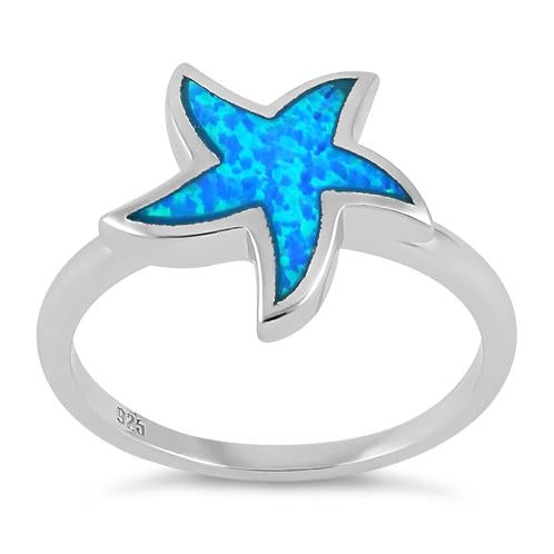 Sterling Silver Starfish Blue Lab Opal Ring