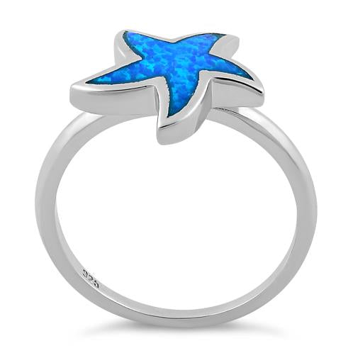 Sterling Silver Starfish Blue Lab Opal Ring