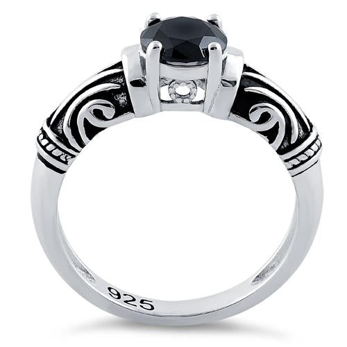 Sterling Silver Tribal Round Cut Black CZ Ring