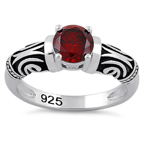 Sterling Silver Tribal Round Cut Garnet CZ Ring