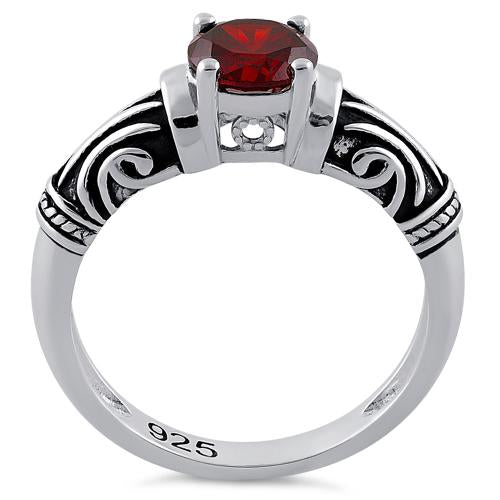 Sterling Silver Tribal Round Cut Garnet CZ Ring