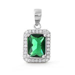 Sterling Silver Rectangular Green CZ Pendant