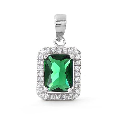 Sterling Silver Rectangular Green CZ Pendant
