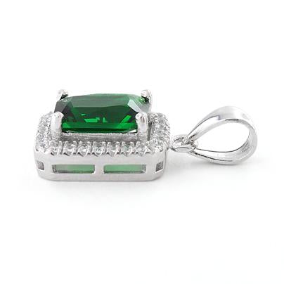 Sterling Silver Rectangular Green CZ Pendant