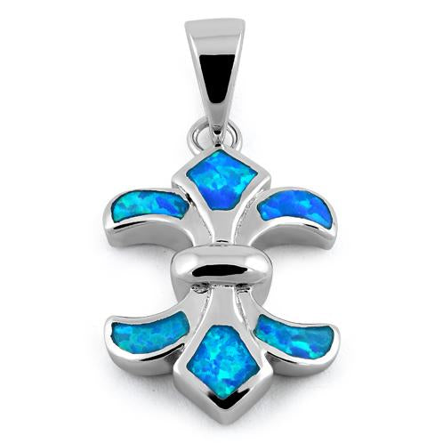 Sterling Silver Fleur-de-lis Blue Lab Opal Pendant