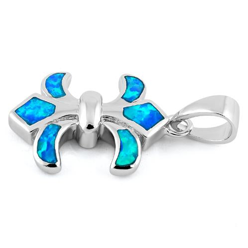 Sterling Silver Fleur-de-lis Blue Lab Opal Pendant