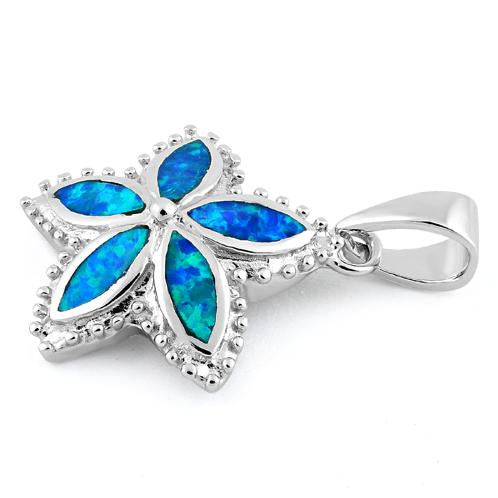 Sterling Silver Flower Blue Lab Opal Pendant