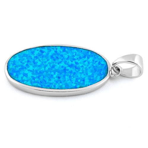 Sterling Silver Oval Blue Lab Opal Pendant