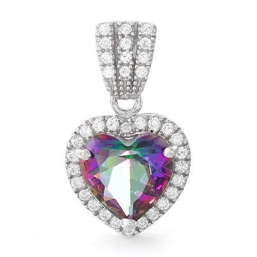 Sterling Silver Rainbow Topaz Big Heart CZ Pendant