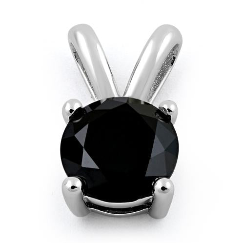 Sterling Silver Round Black CZ Pendant